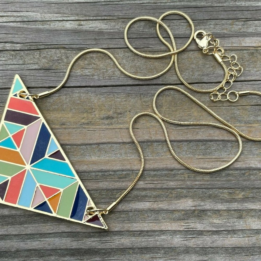 Fruitful Necklaces Gold Tone Geometric Triangle Earring enamel paint Jewelry Set - Picture 3 of 12